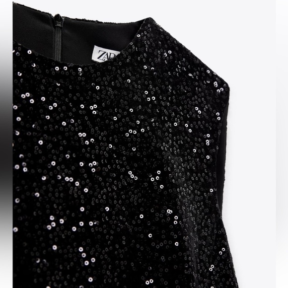 NWT ZARA SHORT SEQUINS SLEEVELESS  DRESS SIZE M BLACK NWT - Picture 6 of 7